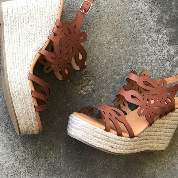 Cherish Tan Laser Espadrille Platform Wedge Sandal - Picture 6 of 11